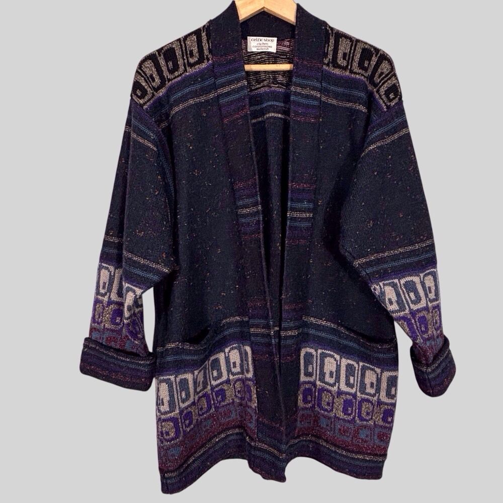Connemara Donegal Wool Silk Open Cardigan Clifden Fair Isle Sweater XL Ireland